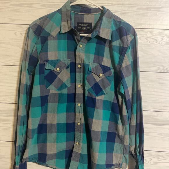 American eagle vintage fit Pearl snap button down size large - Picture 1 of 5